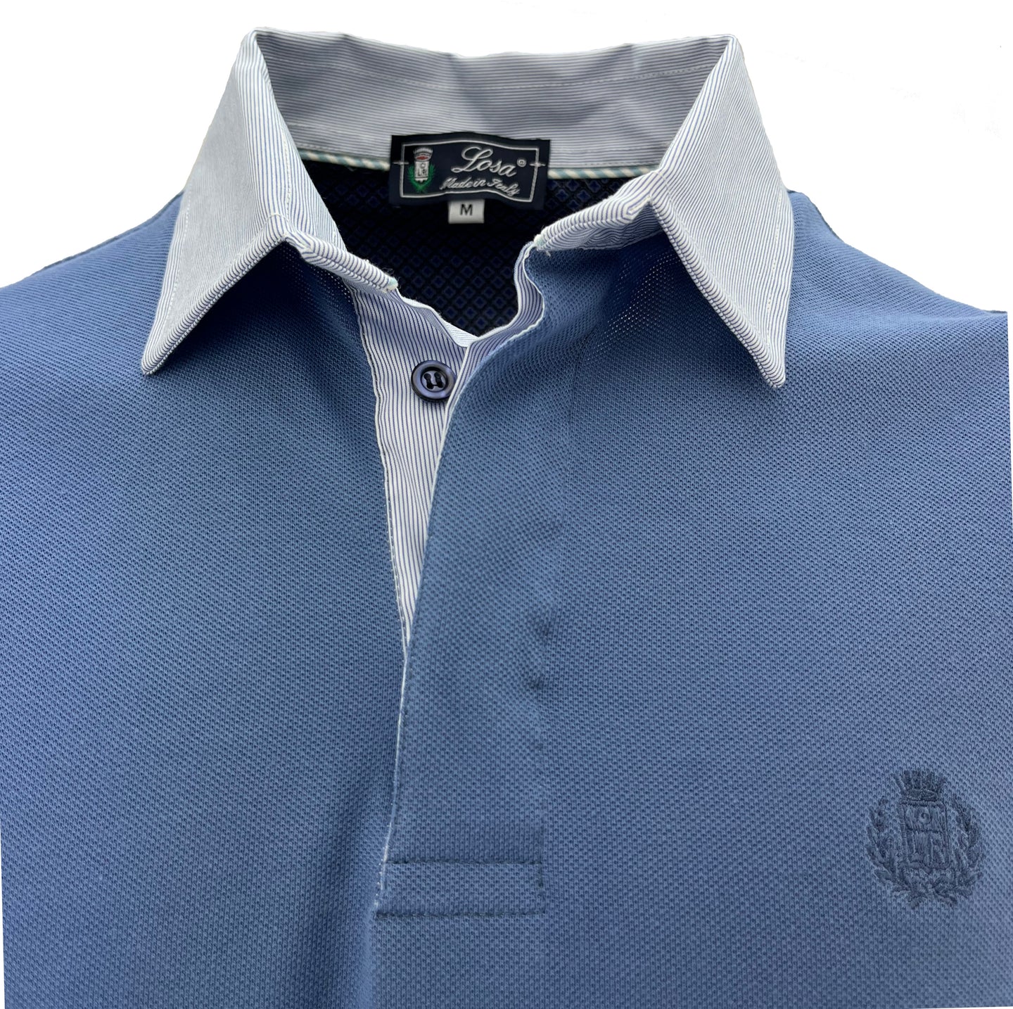 Maglia Polo Piquet Avio Collo Camicia  Rigatino Azzurro