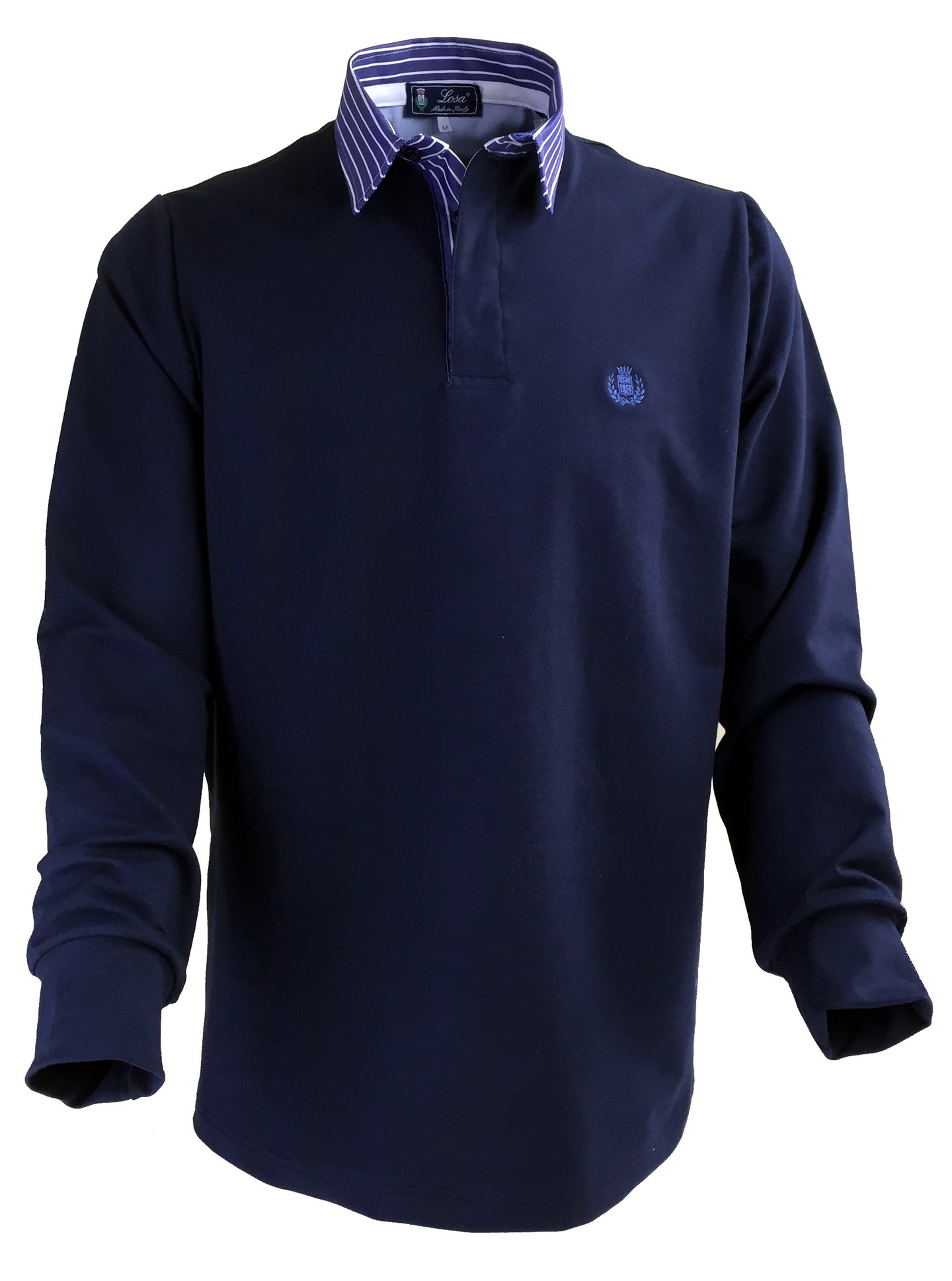 POLO Felpino Leggero Blu Navy collo rigato bianco su sfondo blu