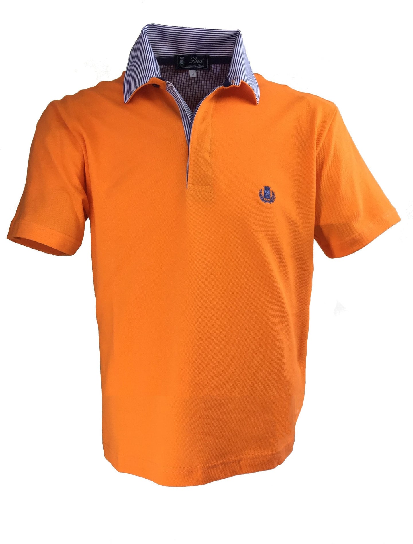 POLO Piquet Arancio collo Rigato bianco e blu