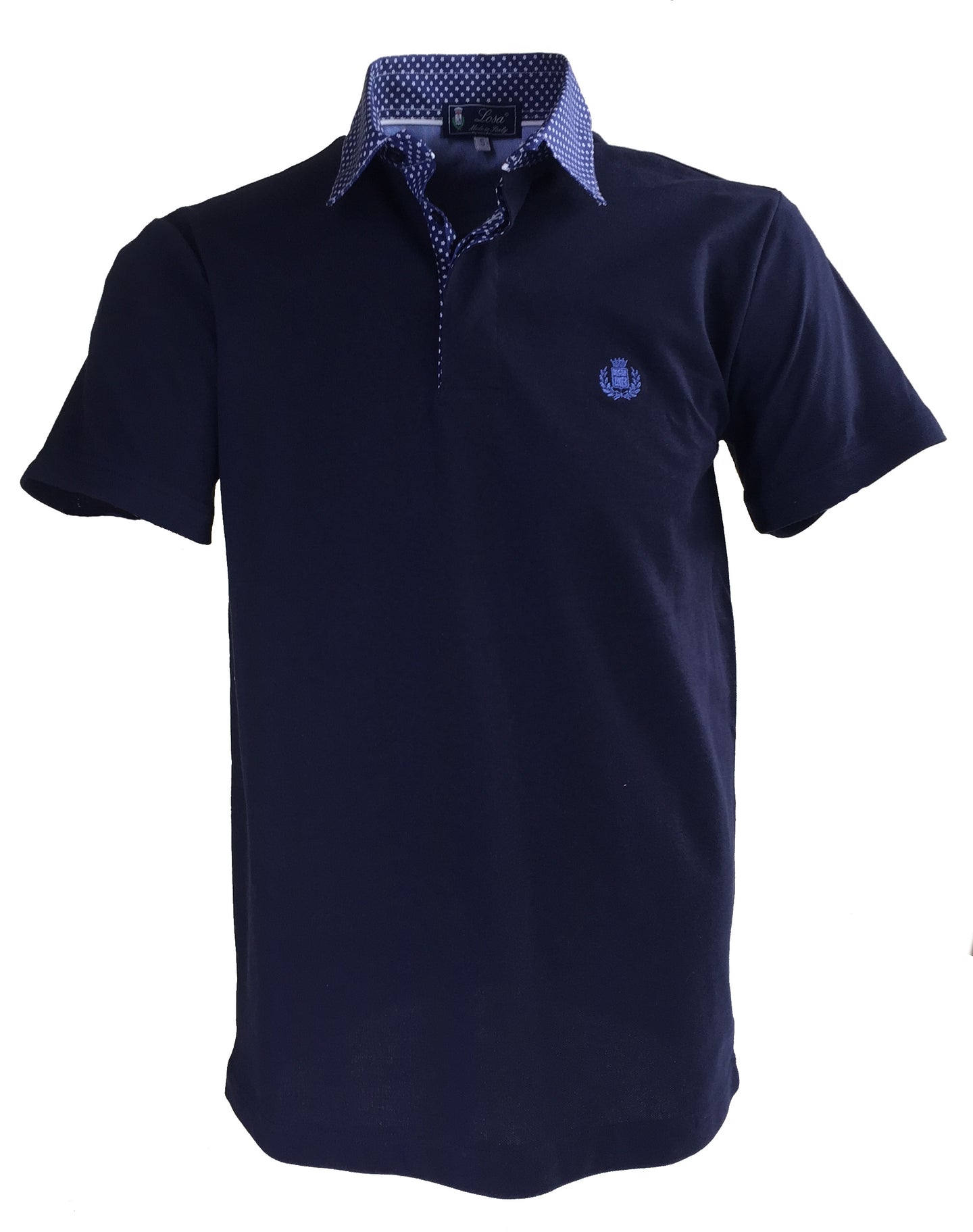 POLO Piquet  Blu Navy collo fantasia fiore bianco